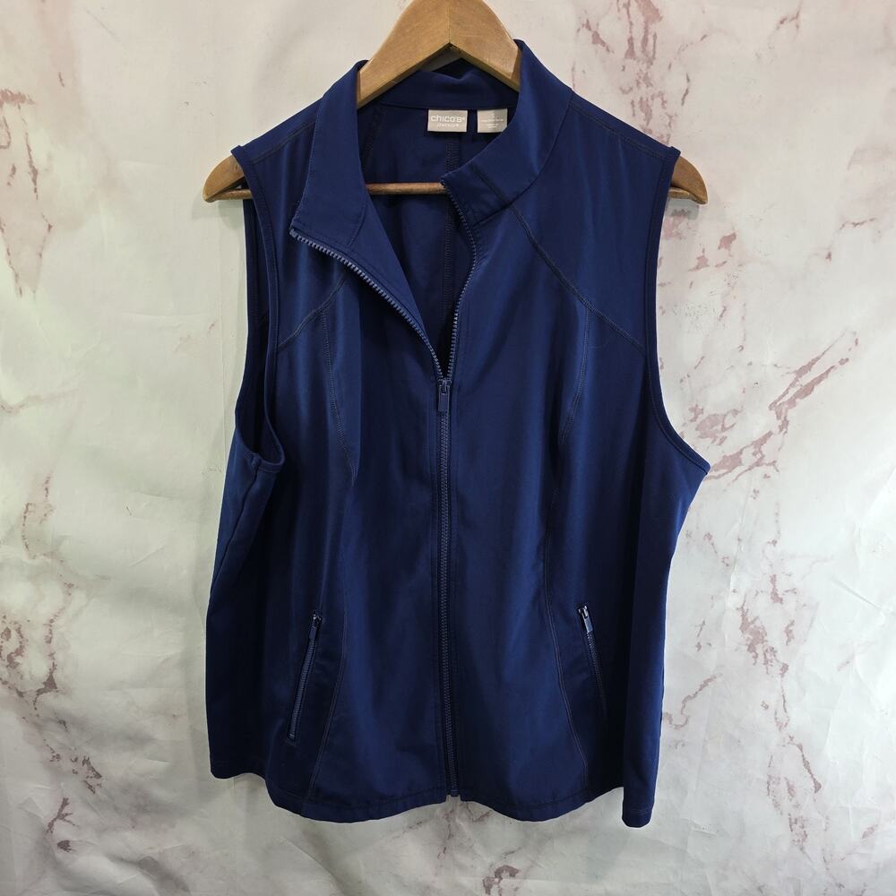 Chicos Jacket Women XL 3 16 18 Blue Vest Lightweight Navy Stretch Active Zenergy